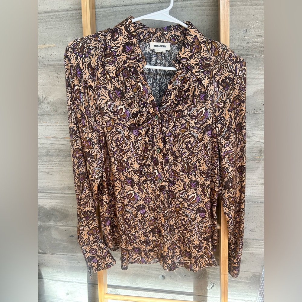 Zadig & Voltaire Tuska Satin Thorn Button Down Print Shirt Size S